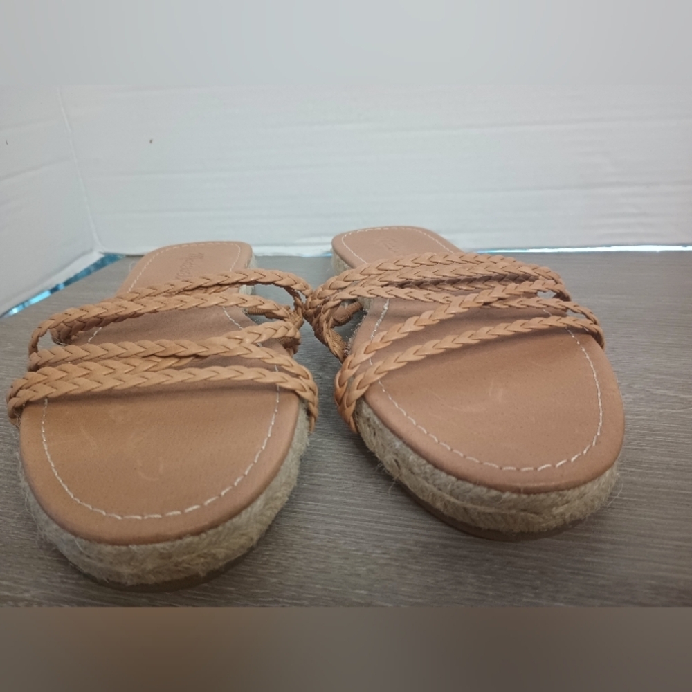 Madewell The Kathryn Espadrille Sandals 7.5 Flat Slide Tan Braided Leather Strap - Picture 5 of 9